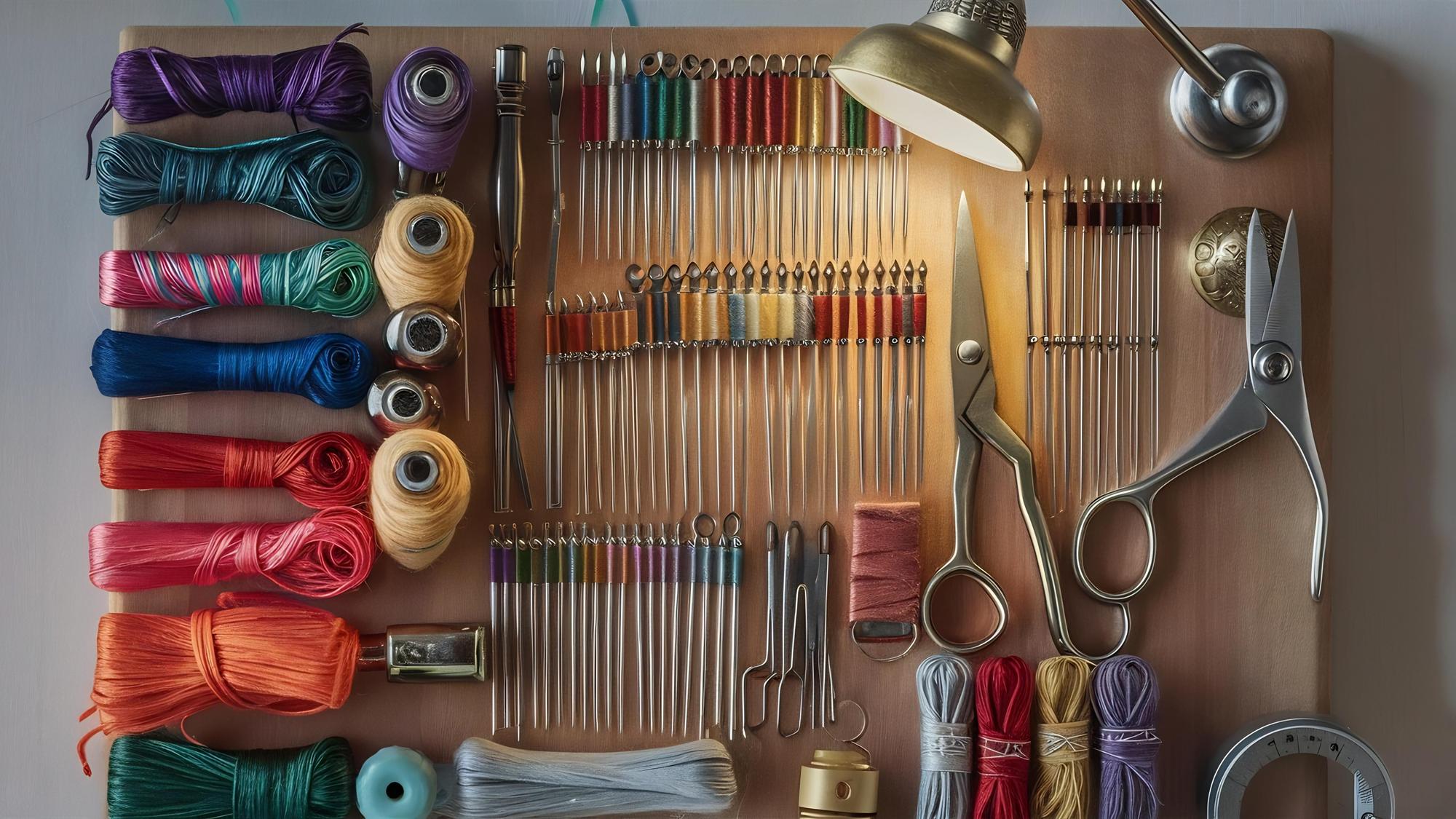 Threads and embroidery tools on table